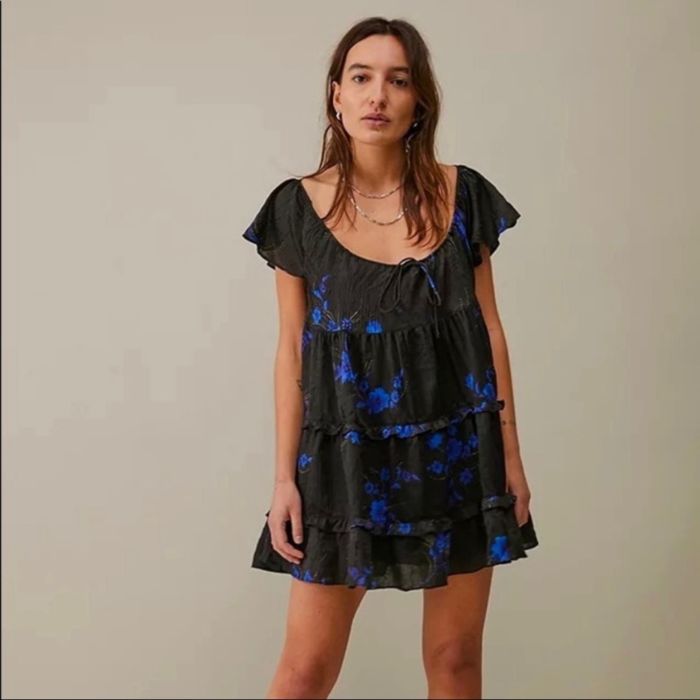 UO Black Mini Dress with Blue Accents, sz. M!